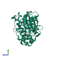 PDB entry 2bal coloured by chain, side view.