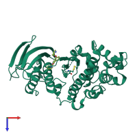 PDB entry 2bal coloured by chain, top view.
