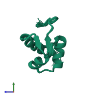 PDB entry 2bby coloured by chain, ensemble of 30 models, side view.