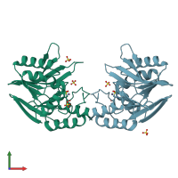 PDB entry 2bc2 coloured by chain, front view.