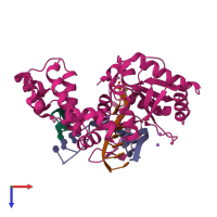 PDB entry 2bcq coloured by chain, top view.