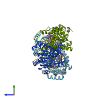 PDB entry 2bel coloured by chain, side view.