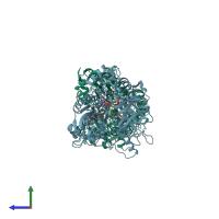 PDB entry 2bf4 coloured by chain, side view.