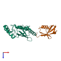 PDB entry 2bf8 coloured by chain, top view.