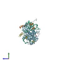 PDB entry 2bfy coloured by chain, side view.