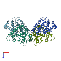 PDB entry 2bkb coloured by chain, top view.