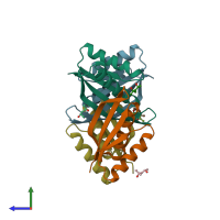 PDB entry 2bky coloured by chain, side view.