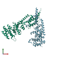 PDB entry 2bnx coloured by chain, front view.