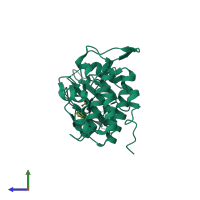 PDB entry 2brh coloured by chain, side view.
