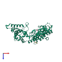 PDB entry 2bwt coloured by chain, top view.
