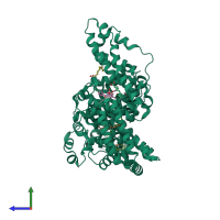 PDB entry 2bxk coloured by chain, side view.