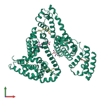 PDB entry 2bxn coloured by chain, front view.