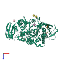 PDB entry 2bxz coloured by chain, top view.