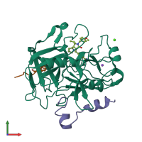 PDB entry 2cf9 coloured by chain, front view.