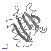 Monomeric assembly 1 of PDB entry 2chy coloured by chemically distinct molecules, side view.