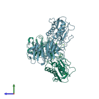 PDB entry 2clt coloured by chain, side view.