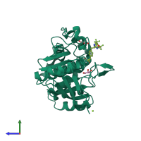 PDB entry 2cng coloured by chain, side view.