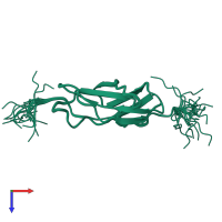 PDB entry 2crz coloured by chain, ensemble of 20 models, top view.