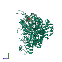 PDB entry 2cvu coloured by chain, side view.