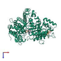 PDB entry 2cvu coloured by chain, top view.
