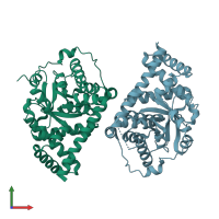 PDB entry 2cwn coloured by chain, front view.