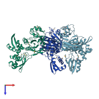 PDB entry 2cxi coloured by chain, top view.