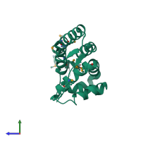 Monomeric assembly 1 of PDB entry 2cxl coloured by chemically distinct molecules, side view.