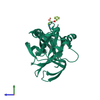 PDB entry 2cxv coloured by chain, side view.