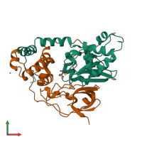 PDB entry 2cz7 coloured by chain, front view.