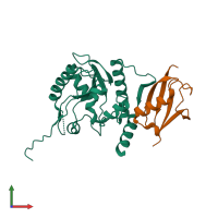 PDB entry 2d07 coloured by chain, front view.