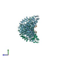 PDB entry 2d29 coloured by chain, side view.