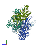 PDB entry 2d69 coloured by chain, side view.