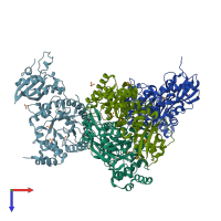 PDB entry 2d69 coloured by chain, top view.