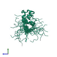 PDB entry 2d8c coloured by chain, ensemble of 20 models, side view.