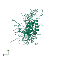 PDB entry 2dam coloured by chain, ensemble of 20 models, side view.