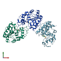 PDB entry 2dbt coloured by chain, front view.