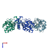 PDB entry 2dbt coloured by chain, top view.