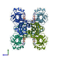 PDB entry 2dbv coloured by chain, side view.