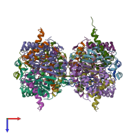 PDB entry 2dd4 coloured by chain, top view.