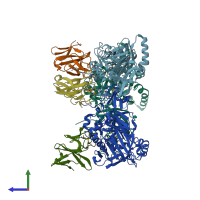PDB entry 2de6 coloured by chain, side view.