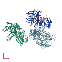 PDB entry 2dfv coloured by chain, front view.