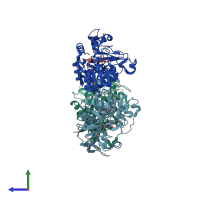 PDB entry 2dfv coloured by chain, side view.