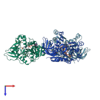 PDB entry 2dfv coloured by chain, top view.