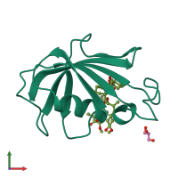 PDB entry 2dg9 coloured by chain, front view.