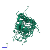 PDB entry 2dii coloured by chain, ensemble of 20 models, side view.