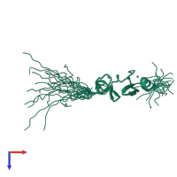 PDB entry 2dj7 coloured by chain, ensemble of 20 models, top view.