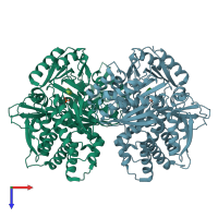 PDB entry 2dkd coloured by chain, top view.