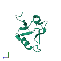 Monomeric assembly 1 of PDB entry 2dkr coloured by chemically distinct molecules, side view.