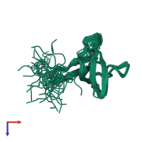 PDB entry 2dl7 coloured by chain, ensemble of 20 models, top view.