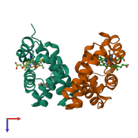 PDB entry 2dn1 coloured by chain, top view.